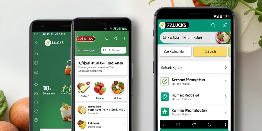 Tampilan antarmuka aplikasi 77LUCKS untuk hitung kalori makanan.