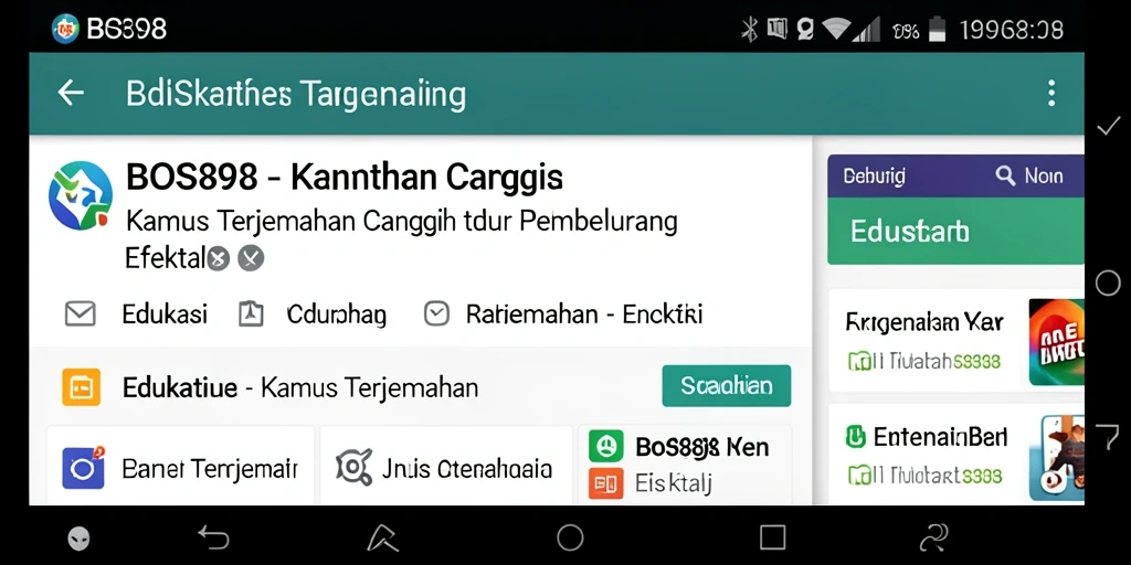 Tampilan antarmuka aplikasi Kamus Terjemahan BOS898 yang intuitif