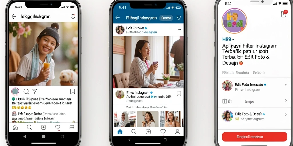 Antarmuka H89 dengan berbagai pilihan filter Instagram yang menarik.