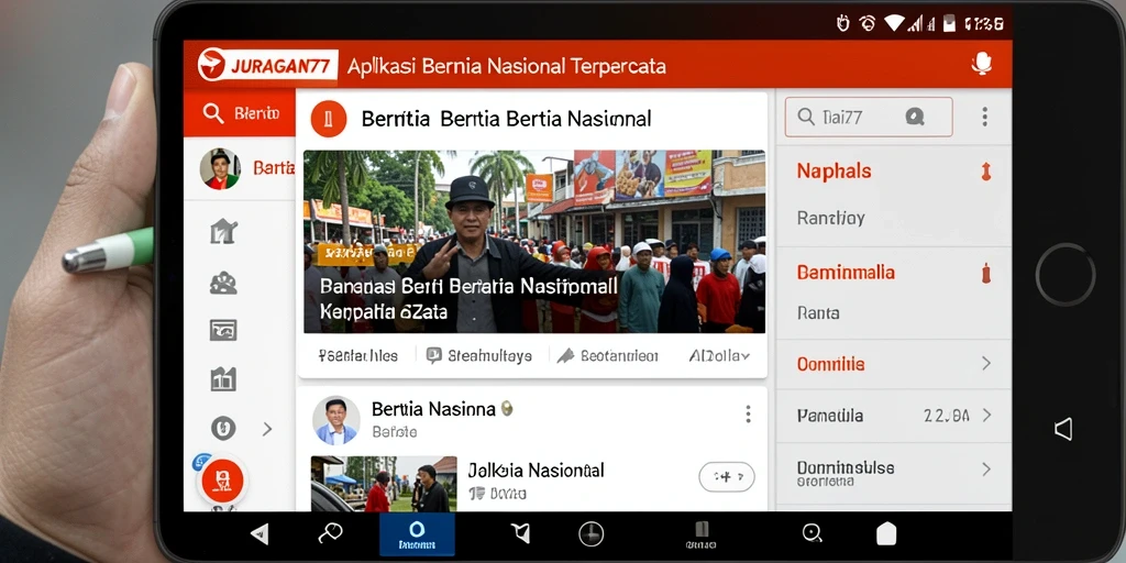 Tampilan antarmuka aplikasi JURAGAN77 dengan berita nasional terkini.