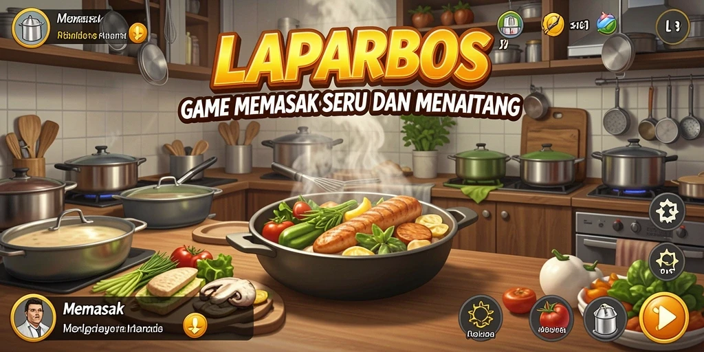 Tampilan antarmuka game memasak yang menarik dan berwarna.